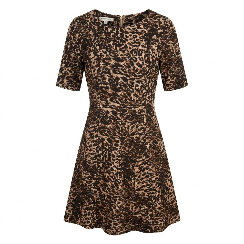 Mob Wife Evan-Picone Leopard Print A-Line Dress Brown Black Short Sleeve Size 10